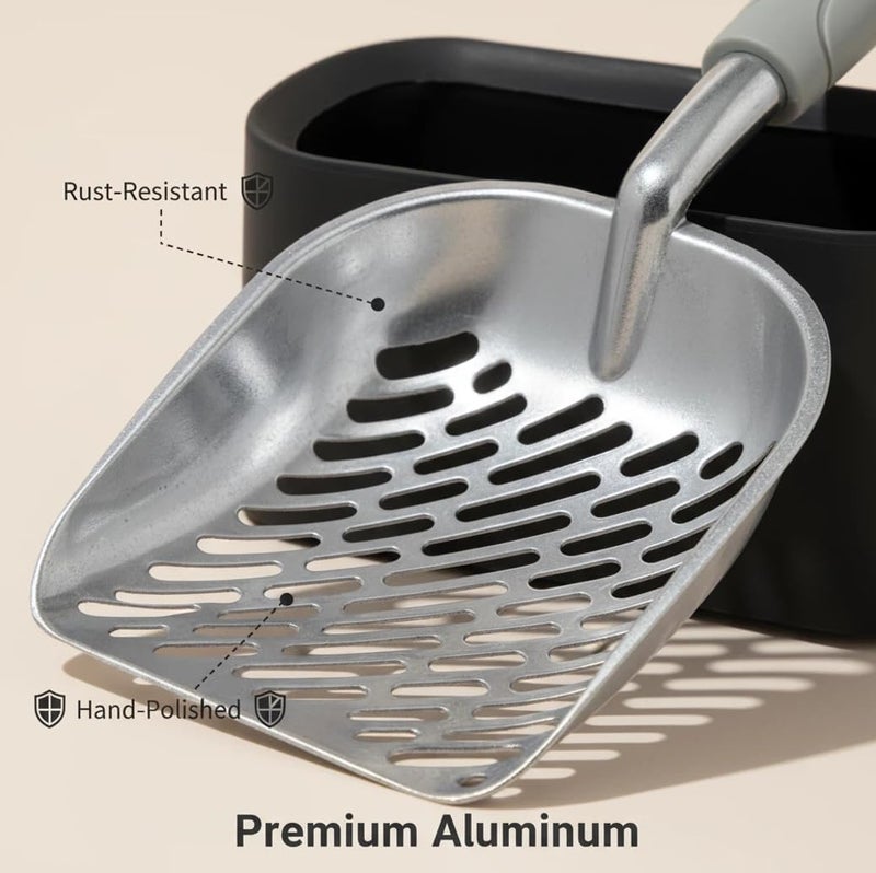 Vitisyao Metal Cat Litter Scoop with Holder, Aluminum Cats Litter Scooper Captures All Clumps, Heavy Duty Metal Kitty Scoopers with Holder, Cat Metal Scoop and Holder (Black) - Image 5